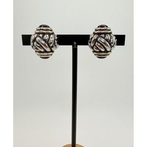 Vintage T*J High-End Black Cabochon Renaissance Revival Clip-on Earrings